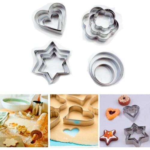 Kitchen Gadgets Cake Decoration Tools&Stainless Steel Round/Heart/Star/Flower Shaped Fondant Cake Mould Cookie Cutter 3Pcs/Set