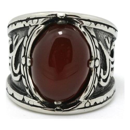 Fashion Women Mens Stone Ring 316L Stainless Steel Ring New Gothic Punk Style Biker Cocktail Party Ring