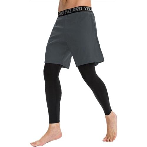 Mens Compression Leggings Fitness 2 in 1 Tights Double Layer Pants Workout Bottoms Sport Man Leggings All In 1 Shorts Long Pants