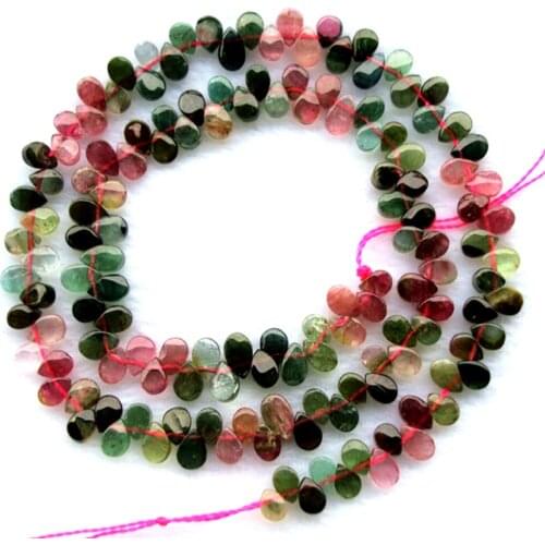 Natural Rainbow Tourmaline Flat Teardrop Loose Beads For Jewelry Making DIY Bracelet Necklace Earrings