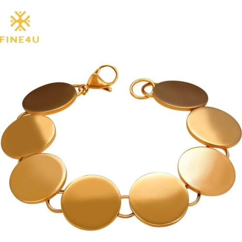 2018 New FINE4U B013 316L Stainless Steel Chain Link Bracelet & Bangle Disc/Heart Shape Bracelet For Women Gift