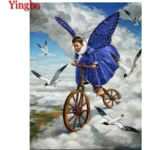 Full Square Round drill 5D DIY Diamond Painting Butterfly Girl Bicycle Diamond Embroidery Mosaic Picture Of Rhinestone decoation