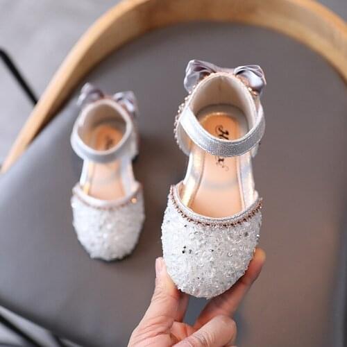 Spring summer new girls half sandals for girls baby rhinestone sequined leather shoes for girls fashion dance casual shoes