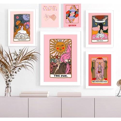 Pink Tarot Sun Empress Angel Priestess Wall Art Canvas Painting Nordic Posters And Prints Wall Pictures For Living Room Decor