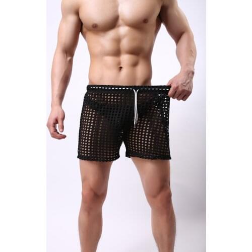 1PCS Sexy Mesh Shorts Men Transparent Gay Penis Shorts Mesh Sheer See Through Brand Sleep Bottoms Sleepwear Leisure Home Wear