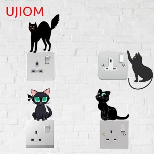 UJIOM Lovely Black Cat Wall Stickers Home Decoration Living Room Decor Moisture Proof Home Office Room Decor Decals Wallpaper