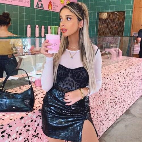 Ladies Casual Office Summer Style Fashionable Artificial PU Leather Skirt Sexy Black Split Mini Skirt Ladies High Waist Skirt