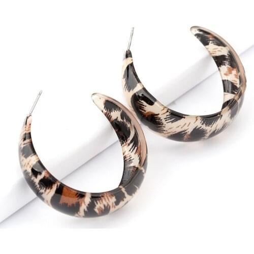 AENSOA Leopard C Shape Drop Earrings Women Statement Acrylic Dangle Earrings Unique Hoop Earrings 2021 Trendy Jewelry