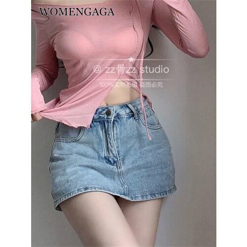 WOMENGAGA Summer New Street Old Low Waist Sexy Denim Booty Shorts Skorts Hot Korean Women Mini Ultrashort Short 7OUD