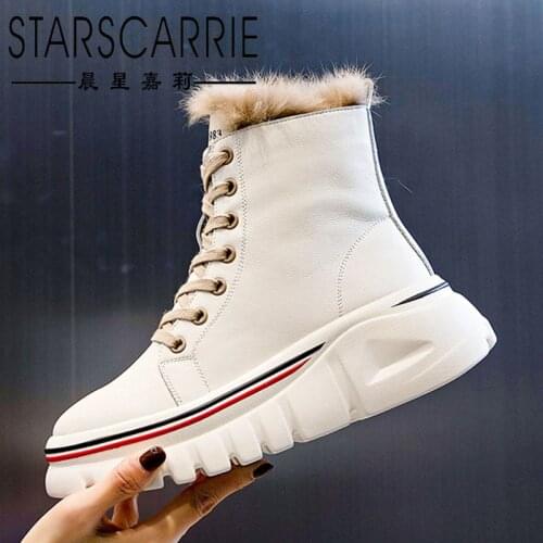 Real rabbit fur riding boots womens autumn and winter 2021 new leather short boots womens thick-soled and velvet womens shoes