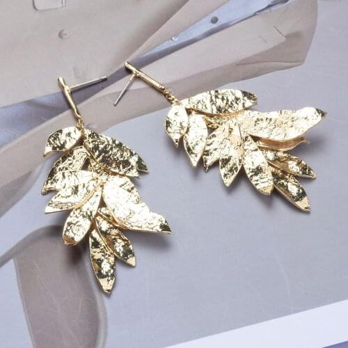 Za Vintage Leaf Drop Long Earrings Baroque Fringed Tassel Gold Color Earrings for woman Fashion Pendientes Mujer Jewelry