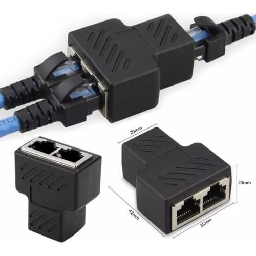 1PCS 1 to 2 Way RJ45 Female Splitter Ethernet Network LAN Cable Dual Connector Port Adapter Coupler for Laptop Docking Stations