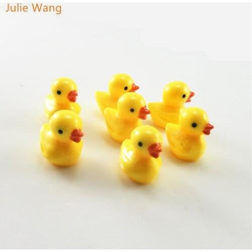 Julie Wang 10pcs Cartoon Resin Yellow Cute Duckling Charms Hanging DIY Duck Style Pendants Decorate Handmade Jewelry Accessories
