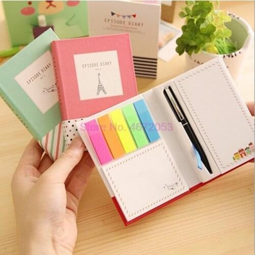 100pcs/lot Creative Hardcover Notepad Sticky Notes Kawaii Stationery Diary Notebook and Pen Office School Supplies