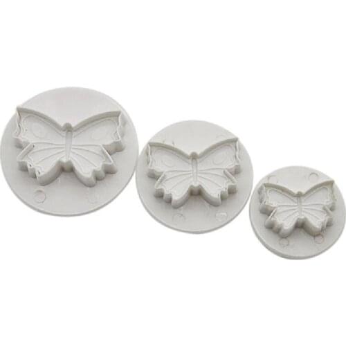12set/Lot)Free Shipping FDA High Quality Plastic 3pcs Butterfly Shape Cake Fondant Plunger Cutters Mold Set