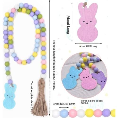 3PCS Easter Wood Bead Garland with Tassels Farmhouse Rustic Spring Beads Garland Natural Holiday Garland Prayer Boho Beads