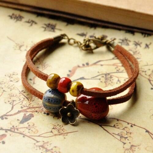 30 Pieces/Lot Ceramic Watermelon Beads Heart Bead Bracelet For Women Vintage Flower Bracelets Charms Bangle Multilayer Bangles