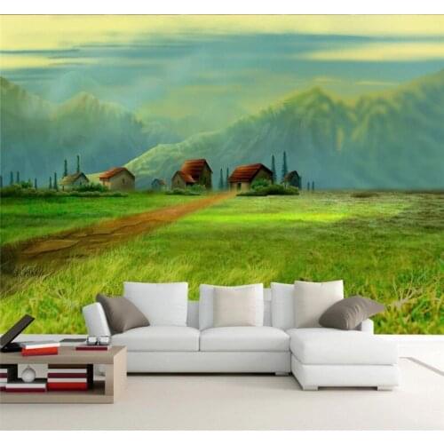 Custom 3d wallpaper landscape oil painting green field TV background wall decoration painting high quality waterproof material