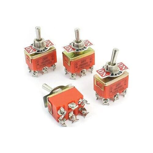 AC 250V 15A 2PDT ON-OFF-ON 3 Positions Latching Toggle Switch E-TEN1322 4pcs