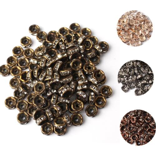 Wholesale 100pcs 6mm Metal Silver Plated Crystal Rhinestone Rondelle Spacer Loose Beads For Jewelry Making Diy Bracelet Necklace