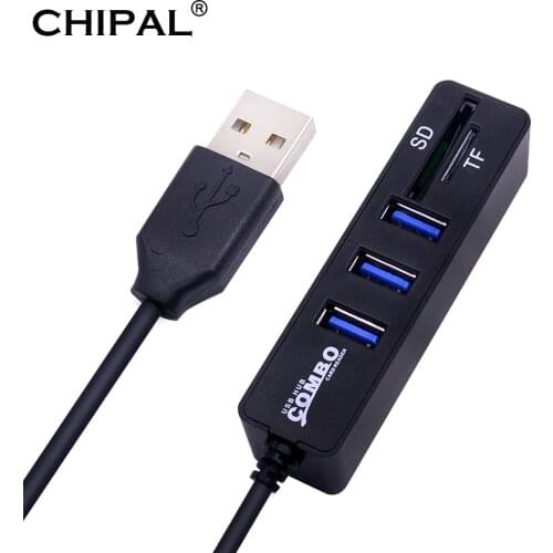 CHIPAL Mini 2 in 1 Combo 3 Port USB 2.0 HUB USB2.0 Splitter + Card Reader Cardreader for SD TF Micro SD for PC Computer Laptop