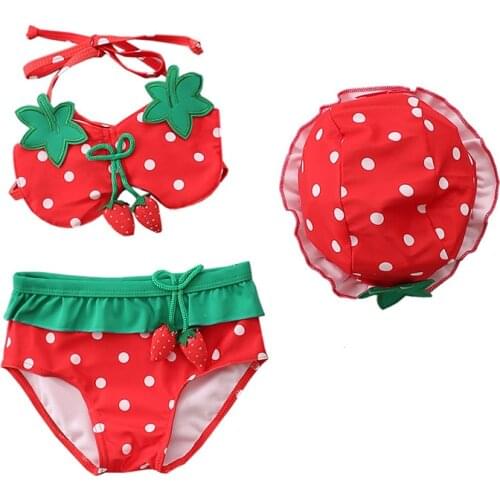 Childrens swimsuit girls split red strawberry bikini small fresh sling swimsuit 3-piece swimsuit XYY-71