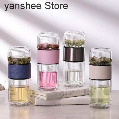 Innovative filter bottle spacer cup double glass leak proof flower tea water men and women portable home office 350ml