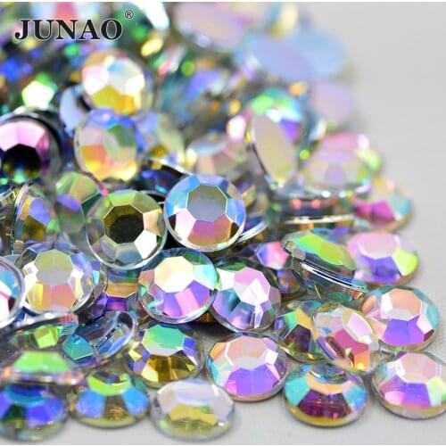 JUNAO 2 6 8 10 18 20mm Crystal AB Rhinestones Appliques Flatback Acrylic Gems Round Clear Strass Crystals Stones For Dress