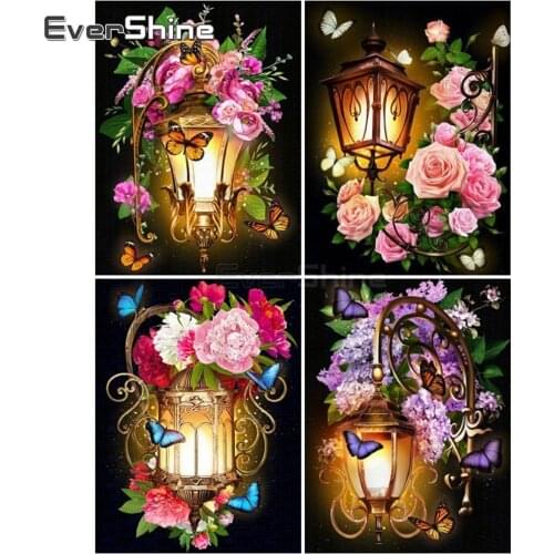 EverShine 5D Diamond Painting Full Drill Square Flower Light Butterfly Picture Of Rhinestones Mosaic Diamonds Beads Embroidery