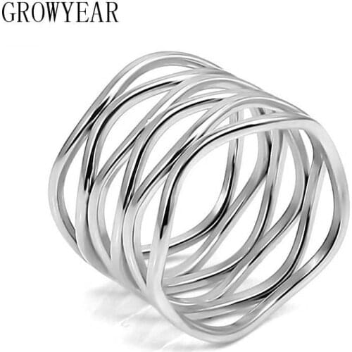 Womens ring Fashion Stainless steel Silver Color Rings For Women Trendy Wide Long Multi Layer Rings bague femme