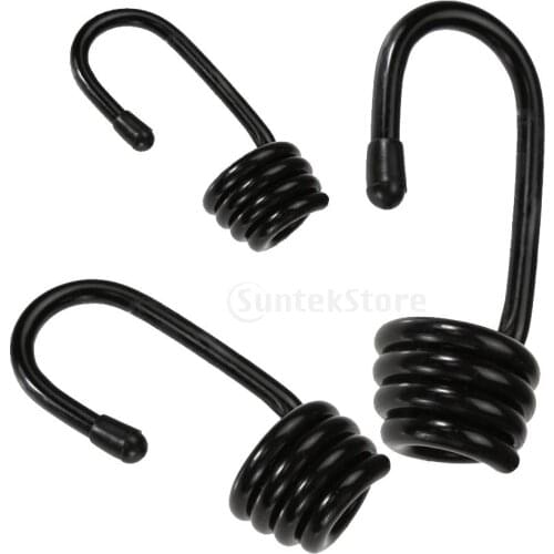 Pack of 2 Black Plastic Coated Spiral Wire Hooks for Shock Cord Bungee Elastic Rope End