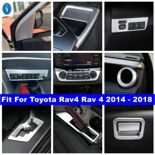 Matte Interior Refit Kit Pillar A / Reading Lamps / Dashboard Air AC / Cup Holder Cover Trim For Toyota Rav4 Rav 4 2014 - 2018