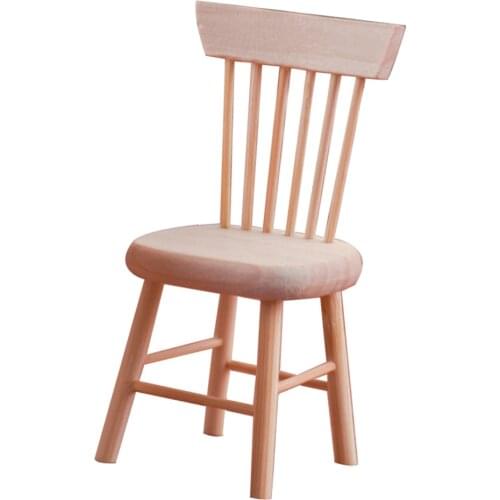 1/12 Dollhouse Miniatures Furniture Wooden Unpainted Chair Model Home Decor