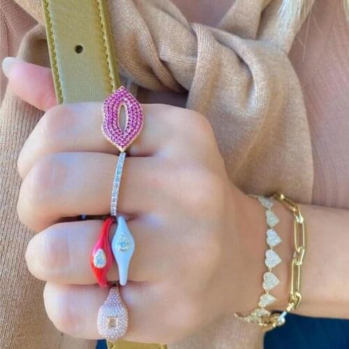 2019 Fashion red black white enamel oval shape cubic zirconia CZ three colors cute lucky charm women girl finger rings jewelry