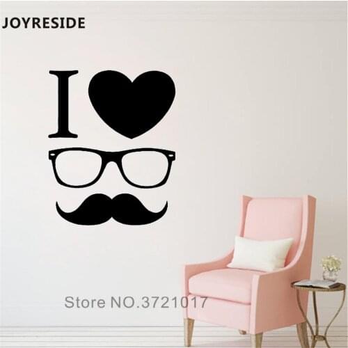 JOYRESIDE I Love Sunglasses Wall Decal Mustaches Wall Sticker Fashion Vinyl Decor Home Livingroom Art Decor Interior Design A950