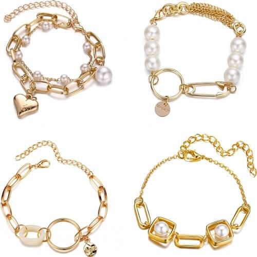 New Heart Round Buckle Rose flower Irregular Imitation Pearl Gold Bracelets for Women Girl Bracelet Bangle Party Jewelry