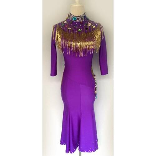 New style Latin dance costume sexy senior spandex tassellatin dance dress for women latin dance compeititon dresses S-4XL