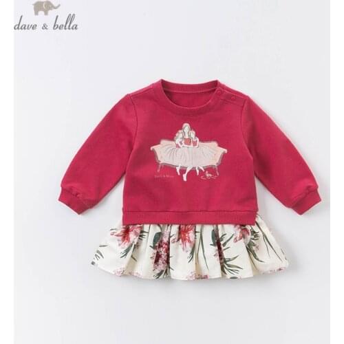 DB15566 dave bella autumn baby girls cute floral cartoon print patchwork T-shirt children tops girls kids fashion tees