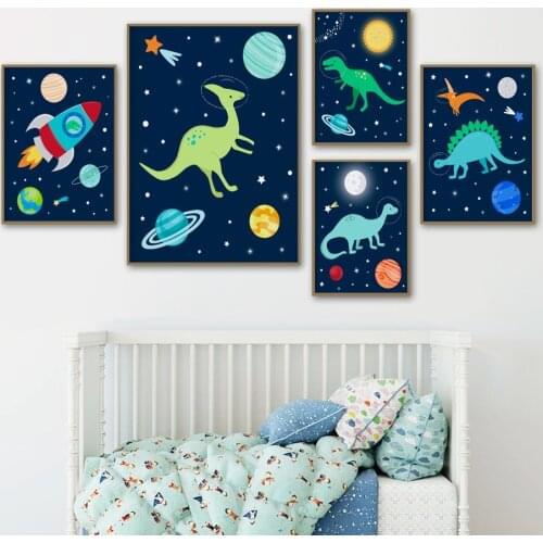 Space Astronaut Dinosaur Planet Rocket Nursery Posters And Prints Wall Art Canvas Painting Wall Pictures Baby Kids Room Decor