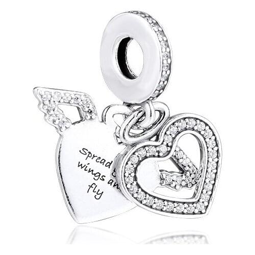 Heart & Angel Wings Dangle Charm 925 Sterling Silver Charms for Jewelry Making Pave Stone Pendant For Charms Bracelets DIY Gifts