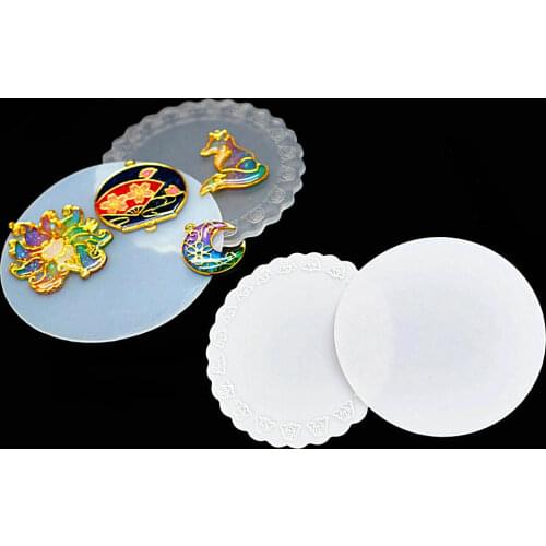 Clear Lace Silicone Mat Metal Frame Bezels Pad UV Resin Jewelry Making DIY Craft Tools White Lace Decoration Round Tray