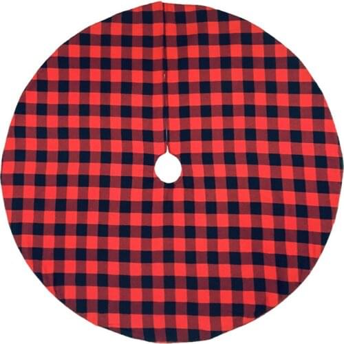 Christmas Tree Skirt Black & Red Plaid Non-woven Fabric Tree Xmas Ornaments for Christmas Decorations Holiday