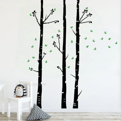 Birch Tree Vinyl Wall Stickers Assorted Butterflies Wall Decals Woodland Nursery Wall Decoration Kids Bedroom Home Decor LL2624