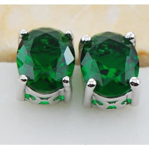 Simulated Emerald 925 Sterling Silver Stud Earrings PE03 This item Min order is $10