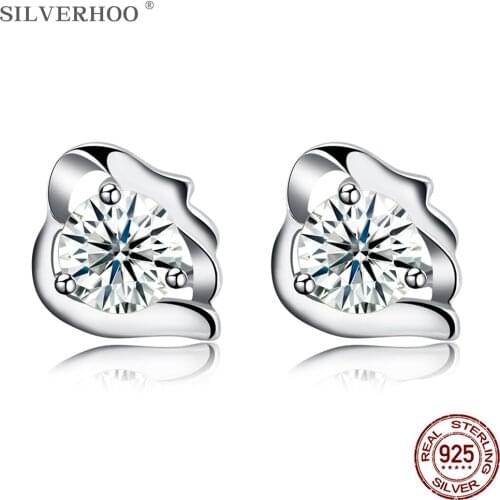 SILVERHOO 925 Sterling Silver Earrings 2021 Fashion Design Zircon Studs For Women Earrings Hot Sale Romantic Anniversary Gift