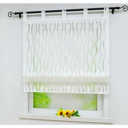 Tab Top Roman Curtain Waves Printed Tulle Curtains For the Kitchen Living Room Sheer Window Voile Screening Panel Drape
