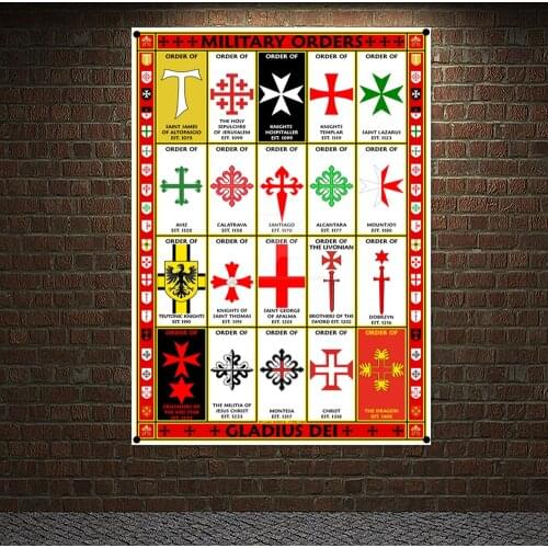 Medieval Knights of Christ History Poster Banner Wall Art Vintage Knight Templar Wall Hanging MILITARY ORDERS Crusades Painting