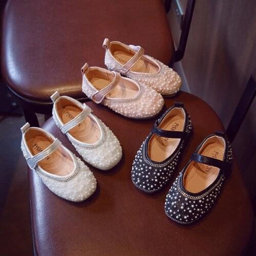 Girls Princess Single Shoes Spring Kids Beading Rhinestones Soft Leather Shoes Light-weight Moccasins Flats Dress Shoes #21-30