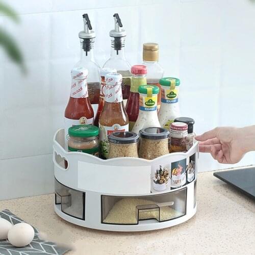 360 Rotating Storage Rack Multifunctional Seasoning Holder Double-layer Anti-skid Spice Organizer Shelf Tray Kitchen Organizer
