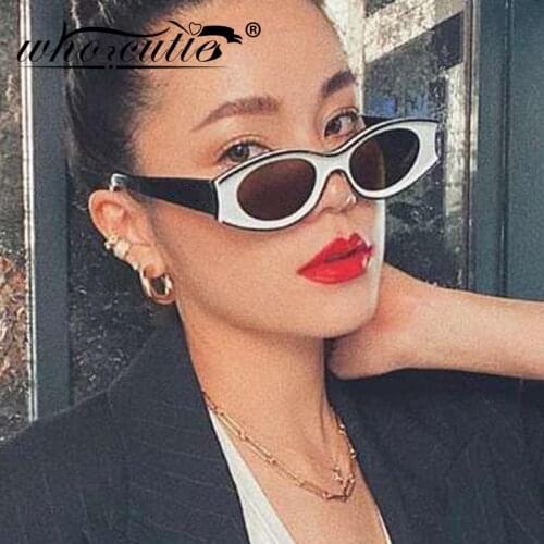 WHO CUTIE Fashion Trendy White Oval Sunglasses Women Fashion Brand Design Concave Frame Hip Hop Sun Glasses Men Shades S379